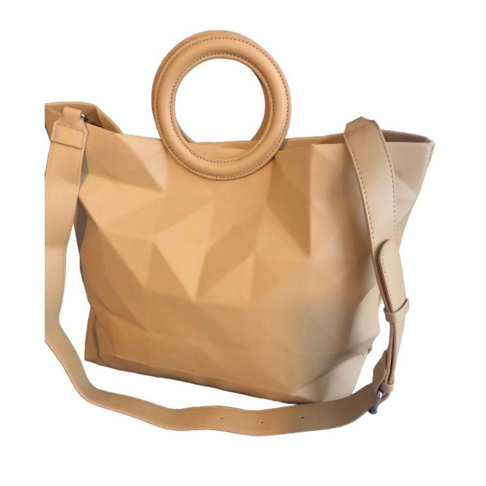 NWOT 12x16.5” geo-shaped bag, vegan leather, snap closure, 2 pockets and zipper